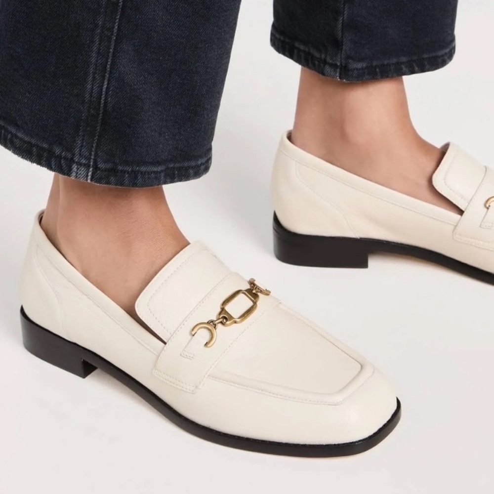 Larroudé Patricia Loafers Ivory Kidskin Leather with Bronze Hardware